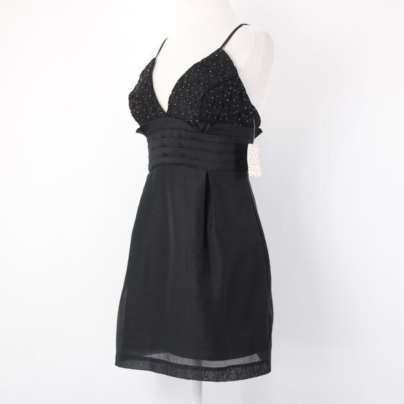 Free People Dress Sz 4 Black Beaded V Neck Lined Cotton Polyester Dress - Picture 5 of 15